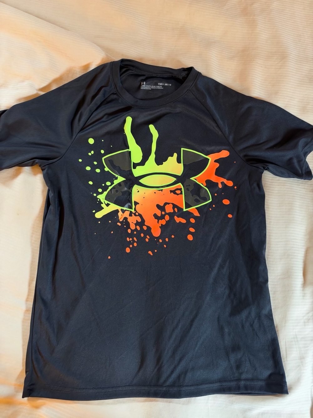 Under Armour Black Short-Sleeve Tee with Neon Green & Neon Orange Logo Splash